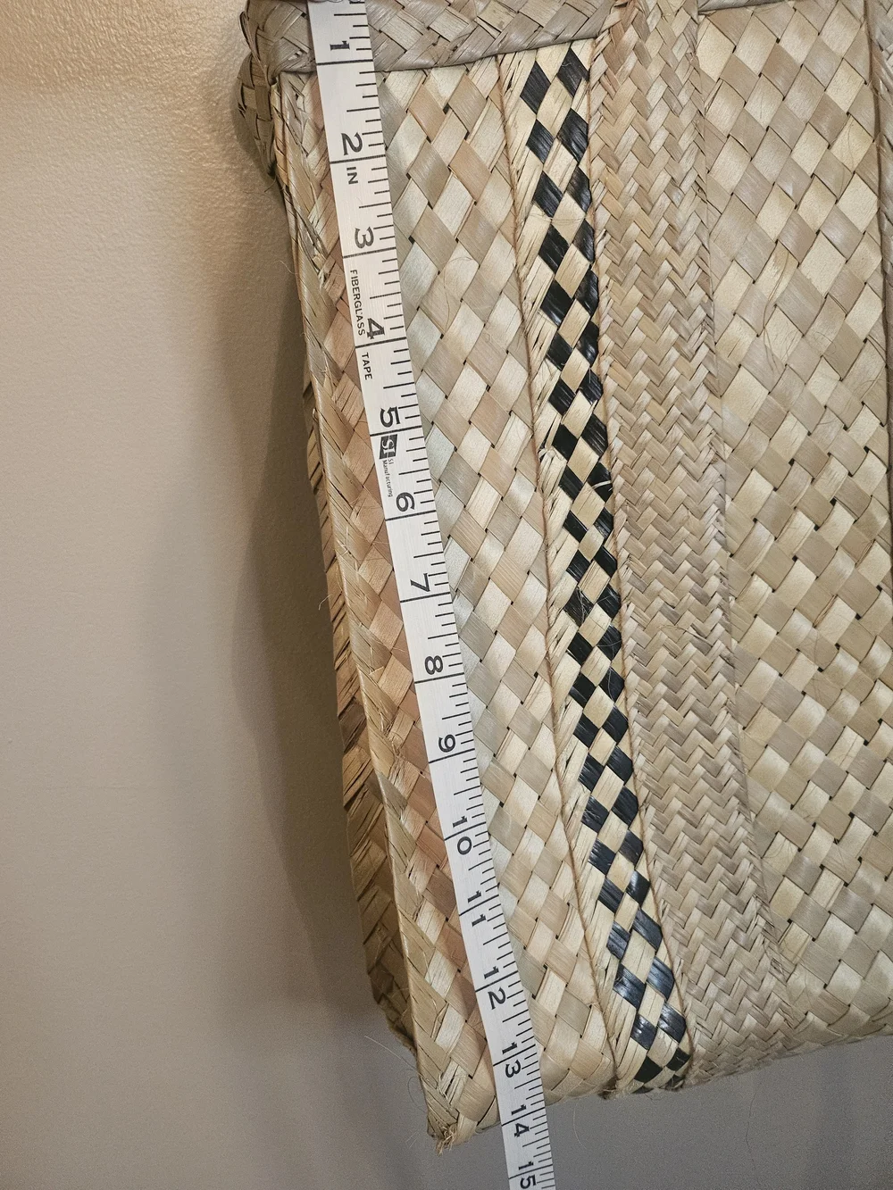 Woven Straw Tote Bag in Natural with Black Accent